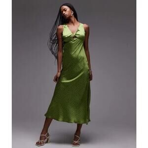 slim fit dress slacks Womens Silk Satin Tie Mini Dress in Leaf Green
